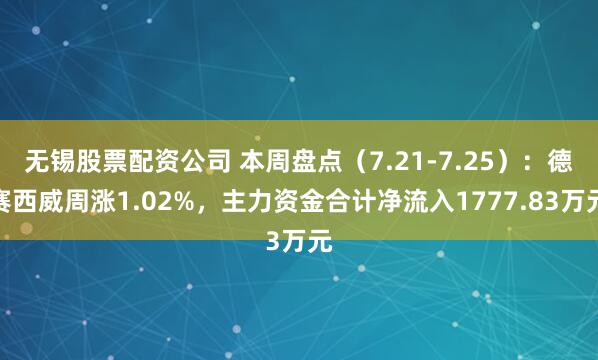 无锡股票配资公司 本周盘点（7.21-7.25）：德赛西威周涨1.02%，主力资金合计净流入1777.83万元