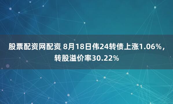 股票配资网配资 8月18日伟24转债上涨1.06%，转股溢价率30.22%
